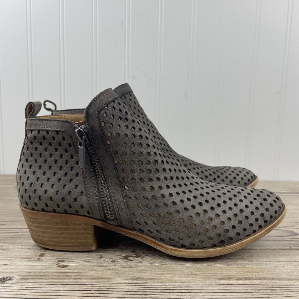 LUCKY BRAND Women's Basel Perforated Dark Stone Leather Ankle Booties Size 6.5M - Picture 5 of 9